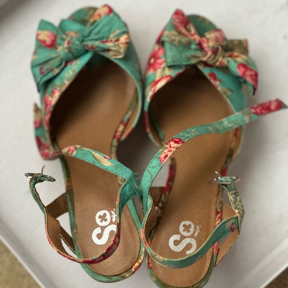 Turquoise peep toe wedge sandals - Picture 3 of 4